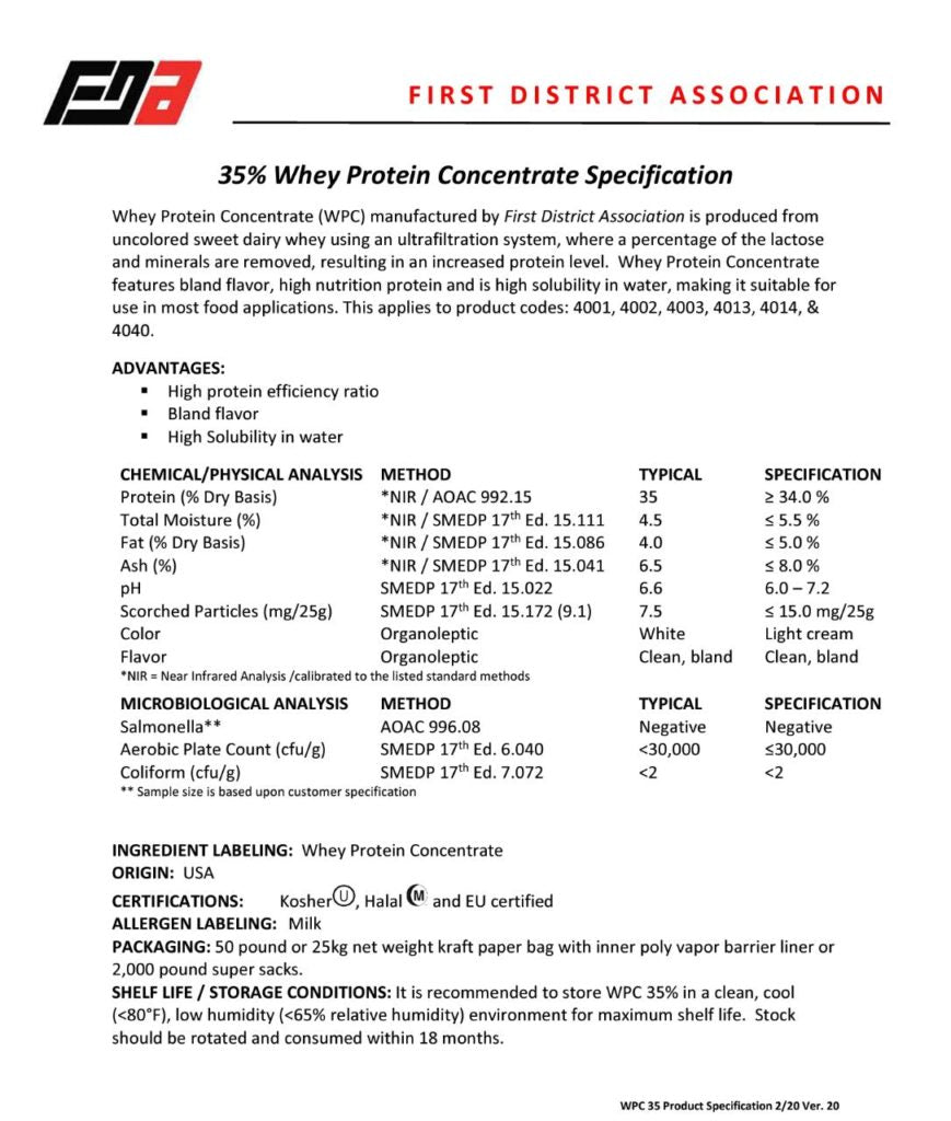 WPC35% - Whey Protein Concentrate 35% Marca FDA (Saco 25kg)