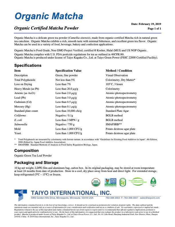 Té Matcha Orgánico 100% Puro | Caja 10 Kg